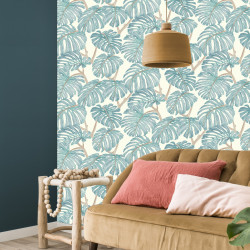 Papier peint vinyle intissé fleurs PHILO BRODE turquoise - Rasch 692112