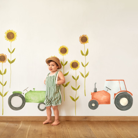 Stickers adhésif Décor Pré-encollé Green Tracteur vert prairie - ONCE UPON A TIME - Casadeco - OUAT88627758