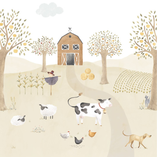 Panoramique intissé The Farm Adventures Vache 200x280 cm_M - ONCE UPON A TIME - Casadeco - OUAT88337003