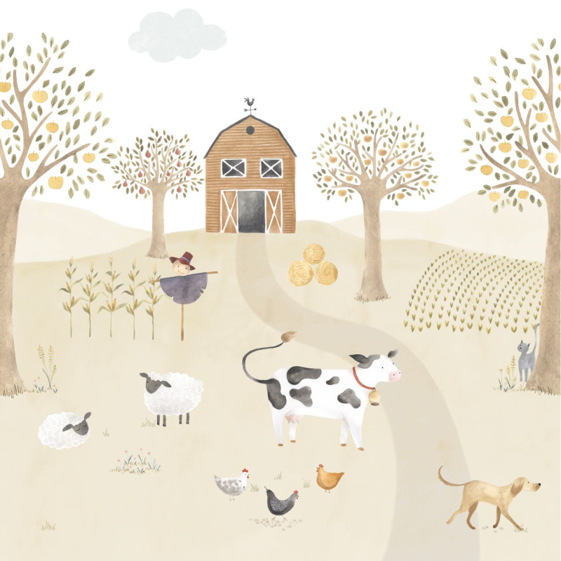 Panoramique intissé The Farm Adventures Vache 200x250 cm_S - ONCE UPON A TIME - Casadeco - OUAT88337005