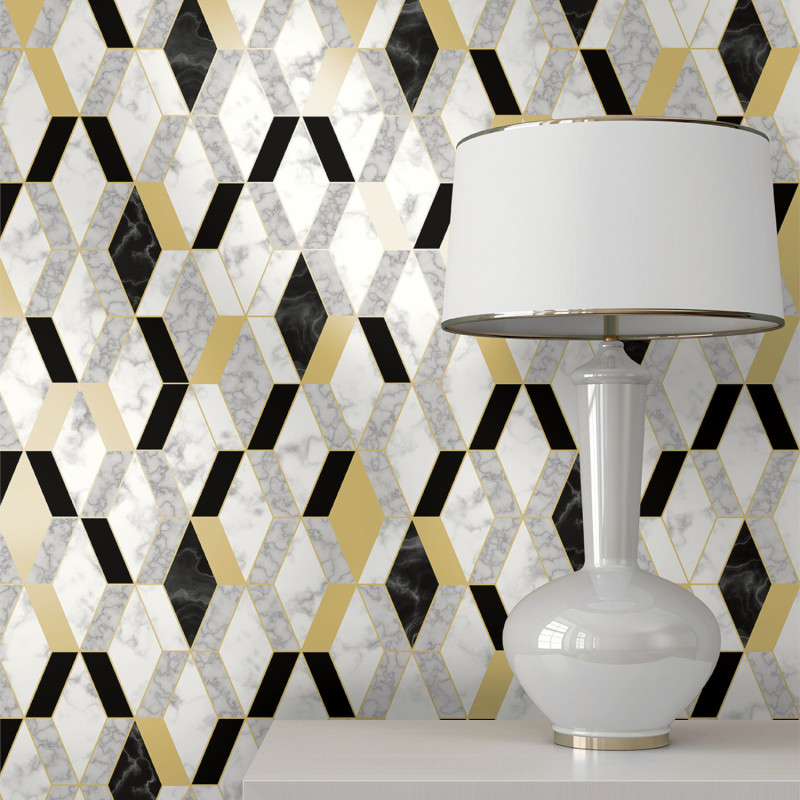 Papier peint Hexagonal marbre et doré - HEXAGONE - Ugepa - L63802