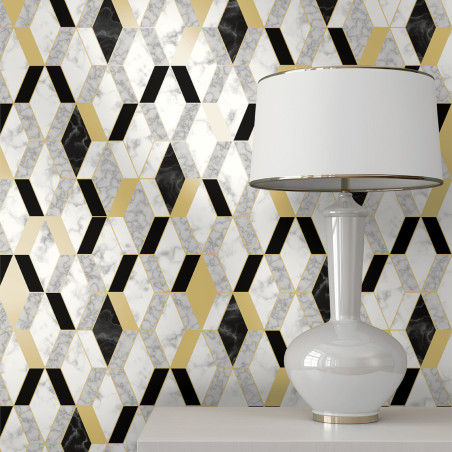 Papier peint Hexagonal marbre et doré - HEXAGONE - Ugepa - L63802