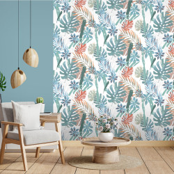 Papier peint Palme Tropicale bleu, vert et orange - IMPRIM'LUXE  - Ugepa - L67521