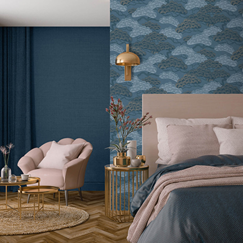 Papier peint Nuage Arbre design japonnais bleu - ELEGANCE  - Ugepa - M64401
