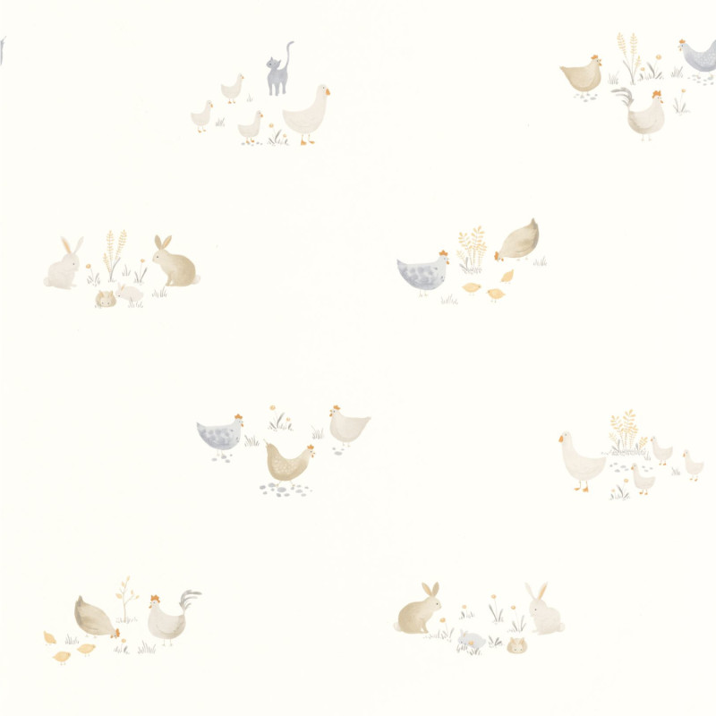 Papier Peint intissé Companions Of The Farm naturel - ONCE UPON A TIME - Casadeco - OUAT88372931