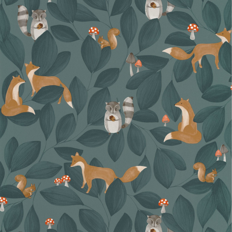 Papier Peint intissé Woodland Friends bleu encre - ONCE UPON A TIME - Casadeco - OUAT88276815