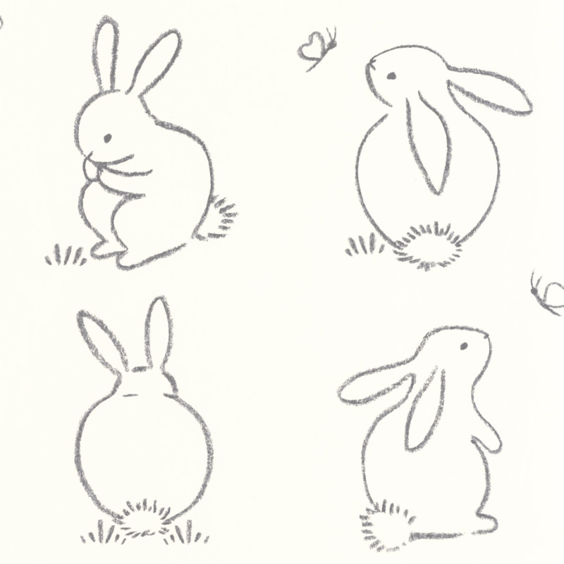 Papier Peint intissé Funny Bunny noir graphite - ONCE UPON A TIME - Casadeco - OUAT88389050