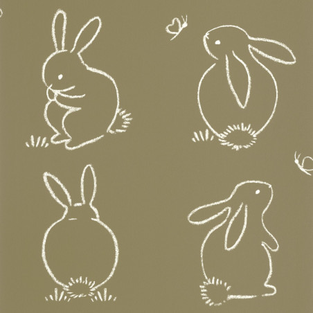 Papier Peint intissé Funny Bunny vert kaki - ONCE UPON A TIME - Casadeco - OUAT88387526