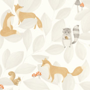 Papier Peint intissé Woodland Friends gris duvet - ONCE UPON A TIME - Casadeco - OUAT88279807