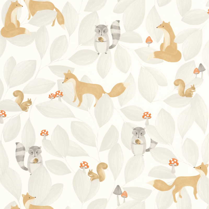 Papier Peint intissé Woodland Friends gris duvet - ONCE UPON A TIME - Casadeco - OUAT88279807