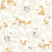 Papier Peint intissé Woodland Friends gris duvet - ONCE UPON A TIME - Casadeco - OUAT88279807