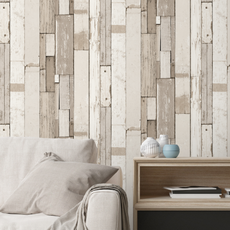 Papier peint vinyle trompe l'oeil lamelle Laas bois - FAUX SEMBLANT - UGEPA - L10417