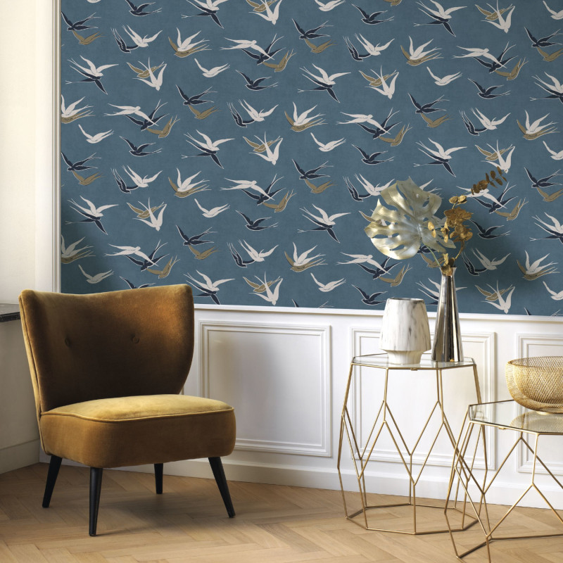 Papier Peint intissé Swallow bleu orage - TWENTIES - Casadeco - TWNT88636464