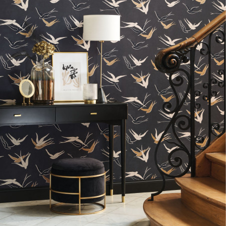 Papier Peint intissé Swallow noir réglisse - TWENTIES - Casadeco - TWNT88639595