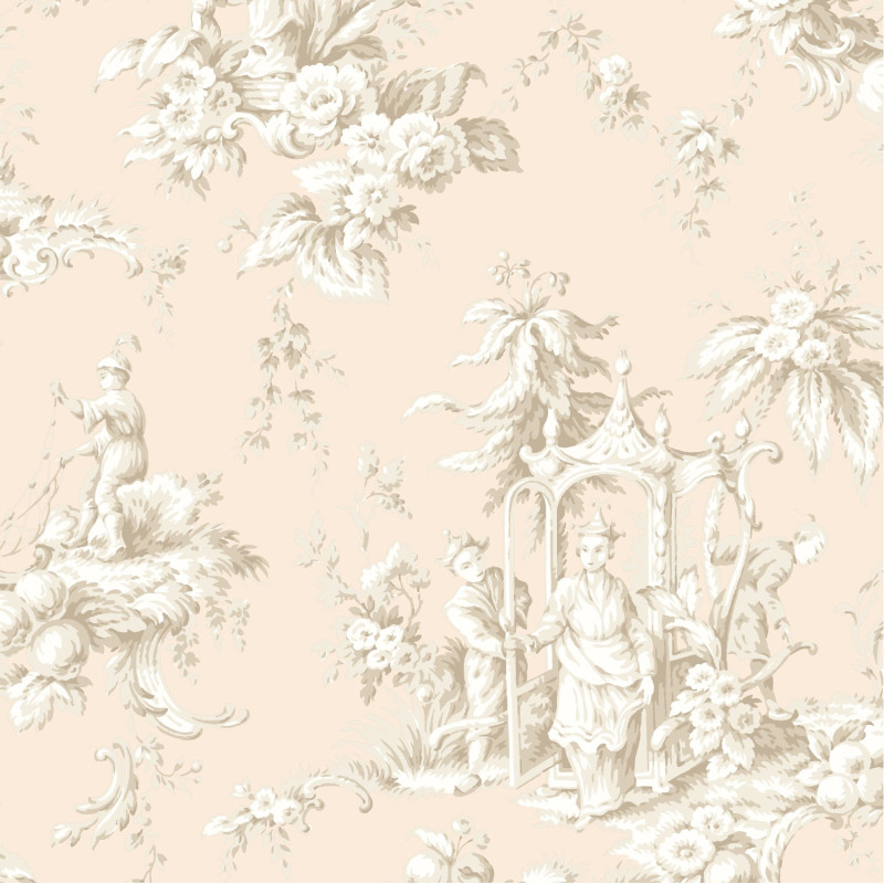 Papier Peint intissé Palais de Chine rose poudre - LES BELLES TOILES DE JOUY - Casadeco - LBTJ87934305