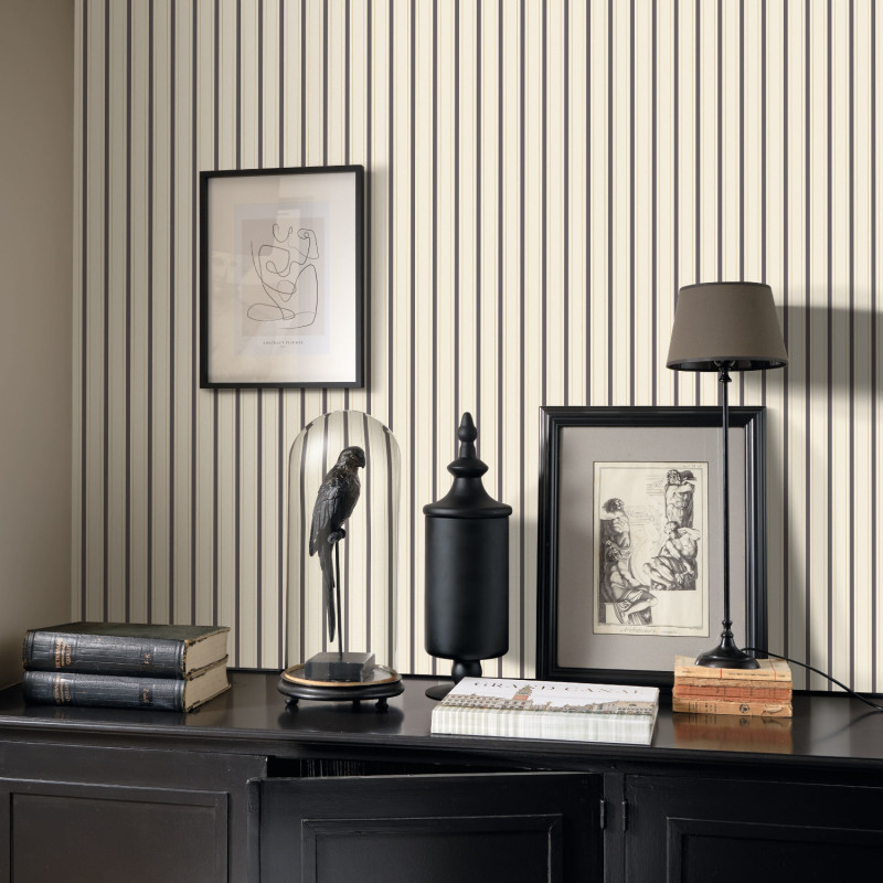 Papier Peint intissé Rayure 18e noir fusain - LES BELLES TOILES DE JOUY - Casadeco - LBTJ81579602