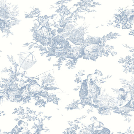 Papier Peint intissé Scène d'été bleu porcelaine - LES BELLES TOILES DE JOUY - Casadeco - LBTJ87916217