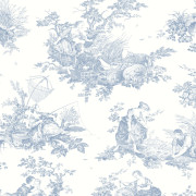 Papier Peint intissé Scène d'été bleu porcelaine - LES BELLES TOILES DE JOUY - Casadeco - LBTJ87916217
