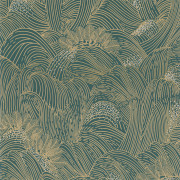Papier peint Marée Haute vert anglais et doré - L'ILE AUX OISEAUX - Casamance - 75902344