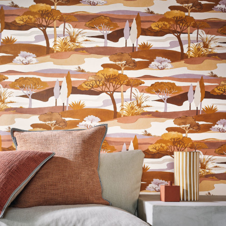 Papier peint Cap Ferret ocre et nude - L'ILE AUX OISEAUX - Casamance - 75870304