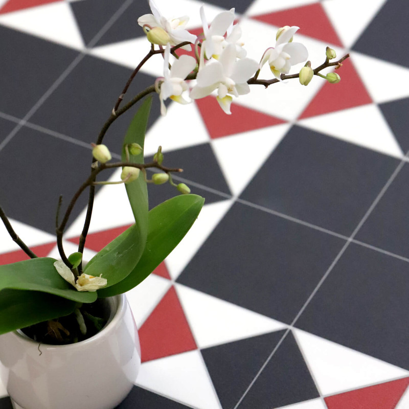 Sol PVC - Devon 940D - carrelage noir, rouge et blanc - Hightex - BEAUFLOR - rouleau 2M