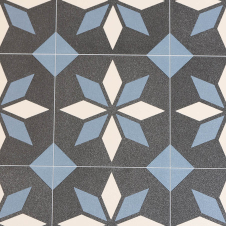 Sol PVC - Scottsdale 927D - carreaux ciment noir et bleu - Retrotex - BEAUFLOR - rouleau 3M