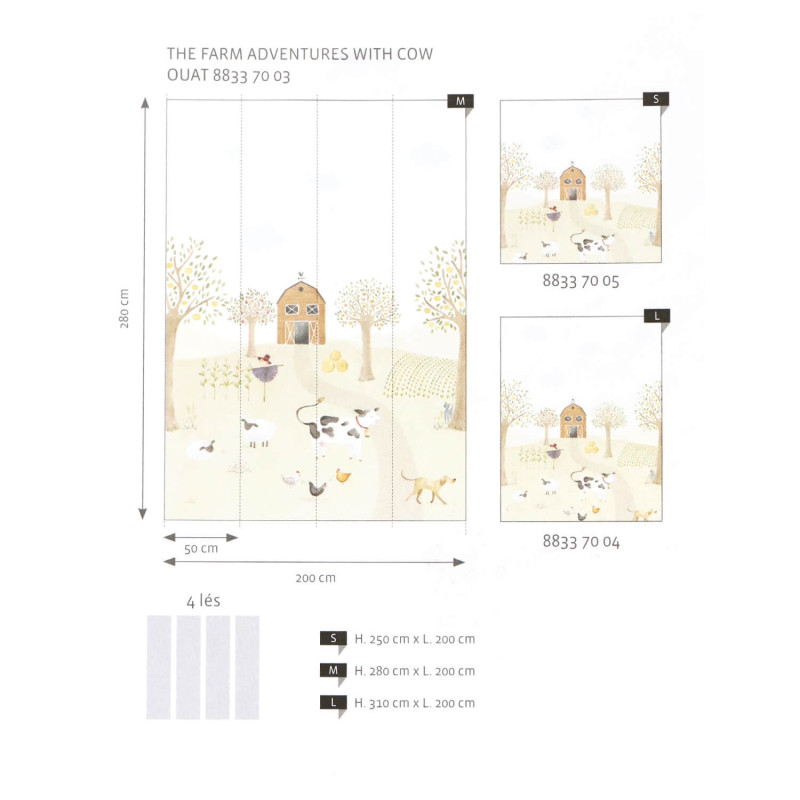 Panoramique intissé The Farm Adventures Vache 200x280 cm_M - ONCE UPON A TIME - Casadeco - OUAT88337003