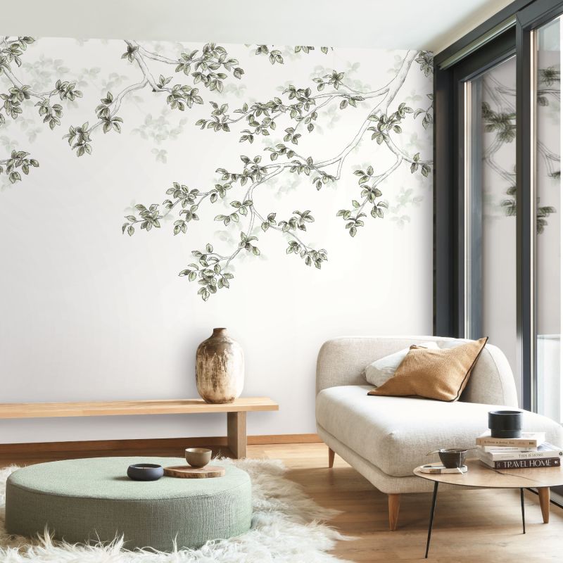 Panoramique intissé calming leaves vert lichen - 300x250cm - WONDERWALLS - Casadeco - WDWS89137507