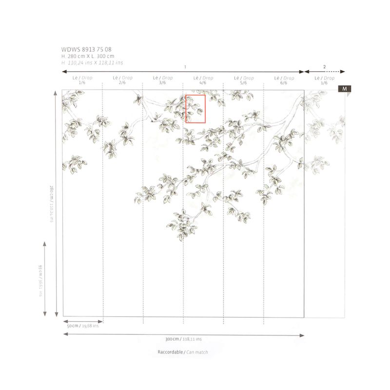 Panoramique intissé calming leaves vert lichen - 300x280cm - WONDERWALLS - Casadeco - WDWS89137508