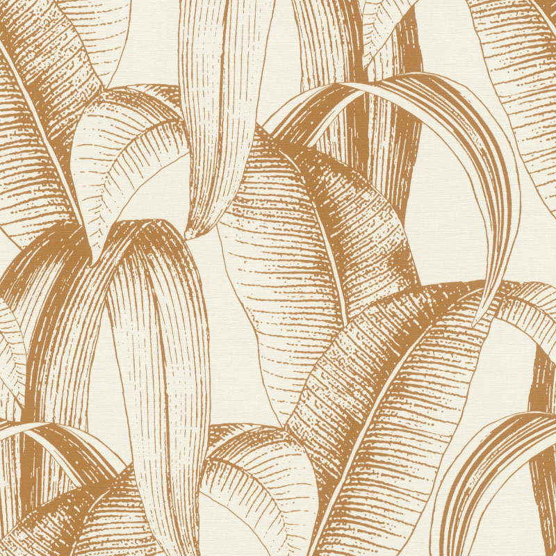 Papier Peint vinyle sur intissé Big Leaves - ocre et blanc - Tropical - RASCH - 867978