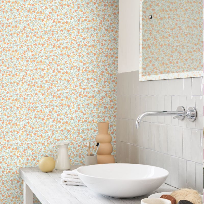 Papier peint Cherry blanc et corail - FLOWER MARKET - Casadeco - FLOM89223333