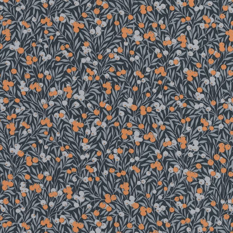 Papier peint Cherry bleu nuit et orange - FLOWER MARKET - Casadeco - FLOM89226515