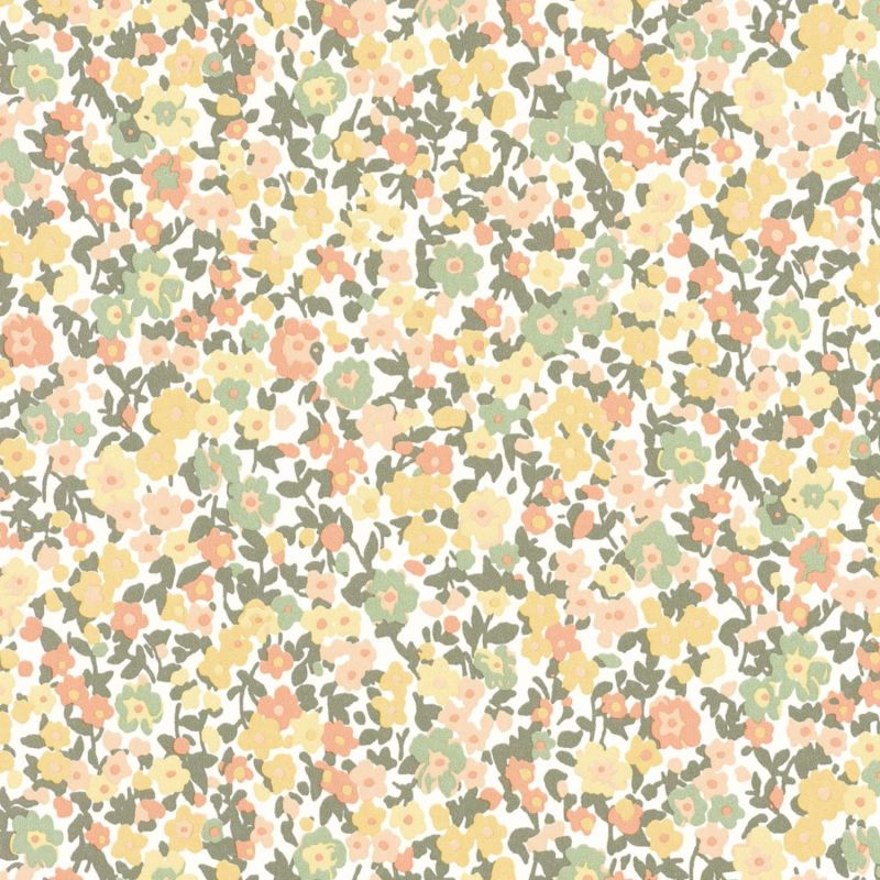 Papier peint Pansy kaki corail et jaune - FLOWER MARKET - Casadeco - FLOM89212226