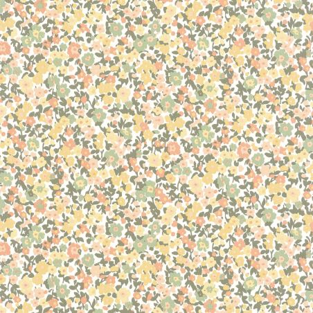 Papier peint Pansy kaki corail et jaune - FLOWER MARKET - Casadeco - FLOM89212226