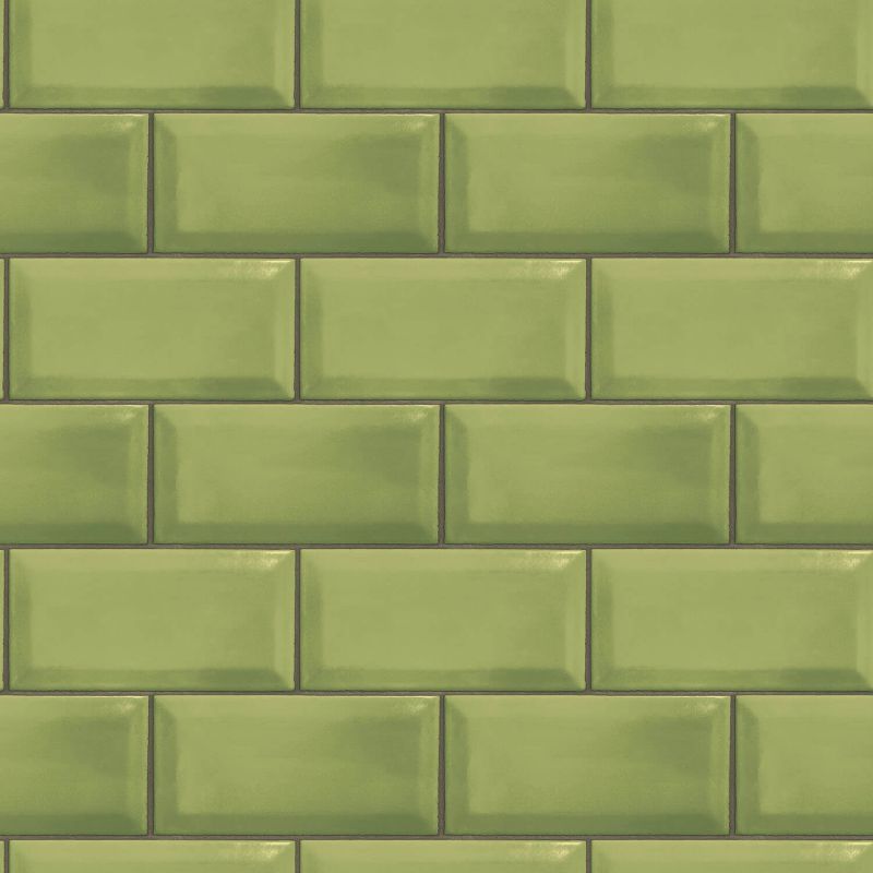 Papier Peint Carrelage métro vert olive - CUISINE FRAICHEUR - LUTÈCE - G45446