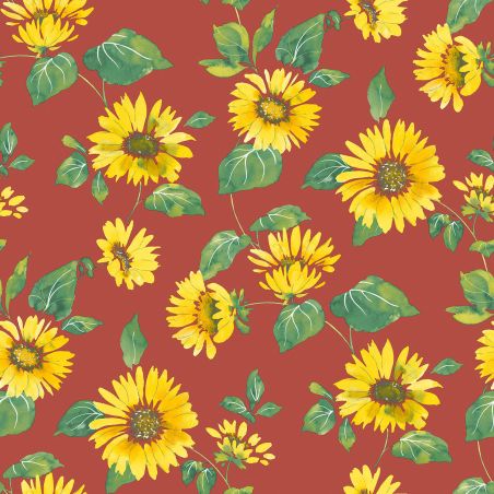 Papier Peint Tournesol jaune et rouge brique - CUISINE FRAICHEUR - LUTÈCE - G45459