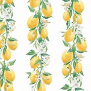 Papier Peint Rayure citron et fleur fond blanc - CUISINE FRAICHEUR - LUTÈCE - G45441