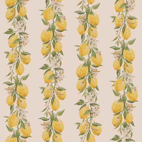 Papier Peint Rayure citron et fleur fond beige - CUISINE FRAICHEUR - LUTÈCE - G45440