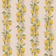 Papier Peint Rayure citron et fleur fond beige - CUISINE FRAICHEUR - LUTÈCE - G45440