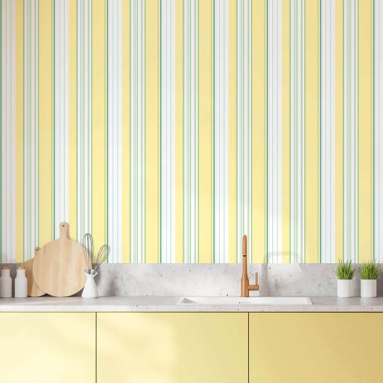 Papier Peint Multi Rayures jaune et vert - CUISINE FRAICHEUR - LUTÈCE - G45448