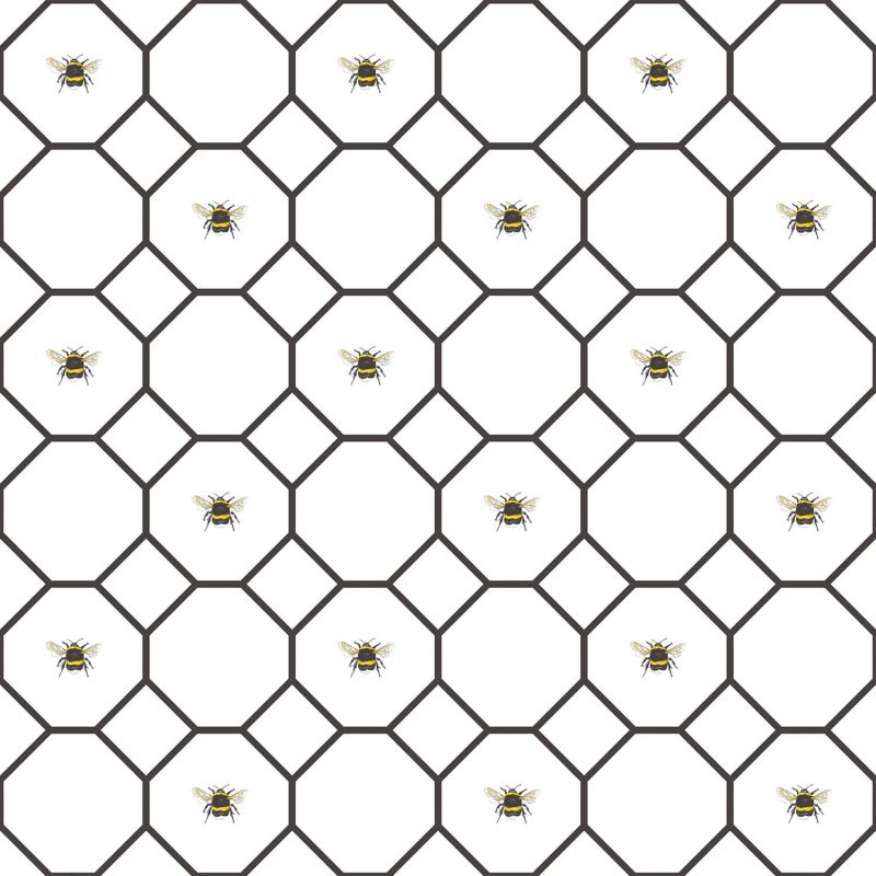 Papier Peint Faïence géométrique blanc et noir Abeille - CUISINE FRAICHEUR - LUTÈCE - G45406