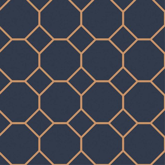 Papier Peint Faïence géométrique bleu nuit et jaune miel - CUISINE FRAICHEUR - LUTÈCE - G45403