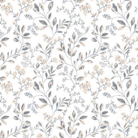 Papier Peint feuillage printanier gris et beige - CUISINE FRAICHEUR - LUTÈCE - G45454