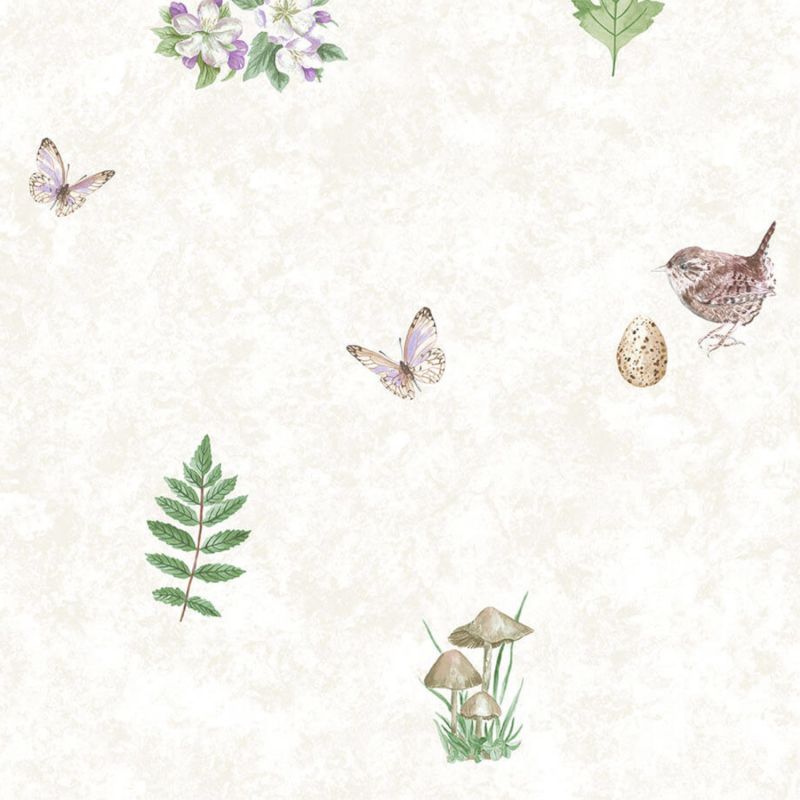 Papier Peint Petit oiseau et papillon fond beige - CUISINE FRAICHEUR - LUTÈCE - G45442