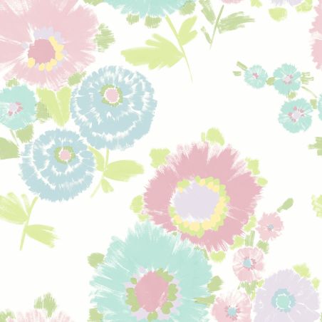 Papier Peint intissé Dahlia vert d'eau et rose tendre- HAPPY - LUTÈCE - FD26325