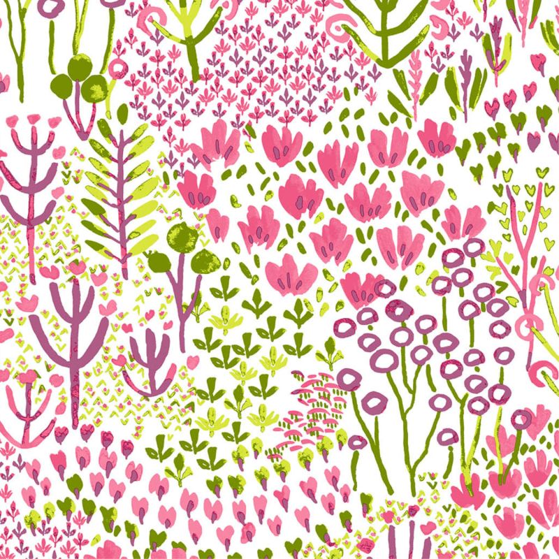 Papier Peint intissé Prairie Naïve rose et vert - HAPPY - LUTÈCE - FD26349