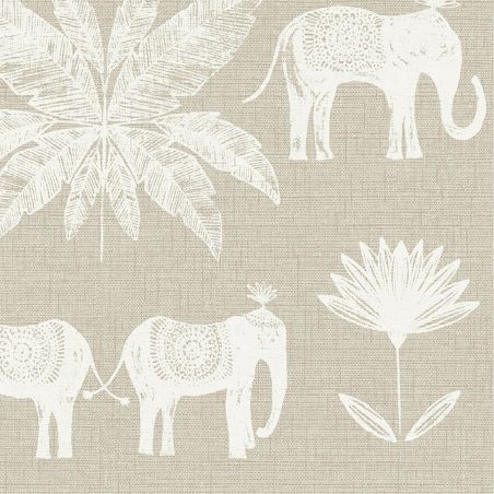 Papier Peint intissé Éléphants Indiens beige - HAPPY - LUTÈCE - FD26433