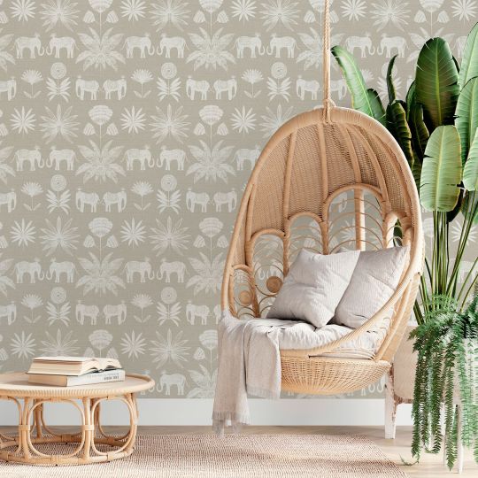 Papier Peint intissé Éléphants Indiens beige - HAPPY - LUTÈCE - FD26433