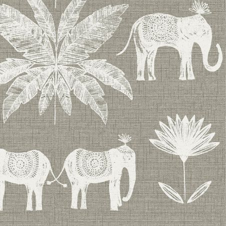 Papier Peint intissé Éléphants Indiens taupe - HAPPY - LUTÈCE - FD26437