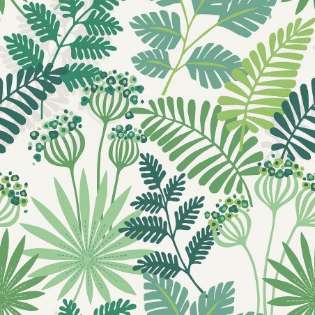 Papier Peint intissé Herbier Tropical Naïf vert et blanc - HAPPY - LUTÈCE - FD26448